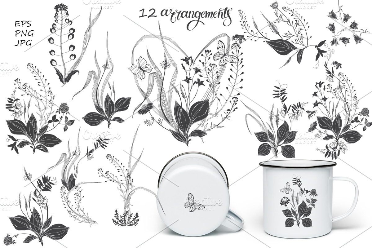 Wildherbs and flowers. Compositions., a Decorative Illustration by maritime_m (Photo 2 of 12)