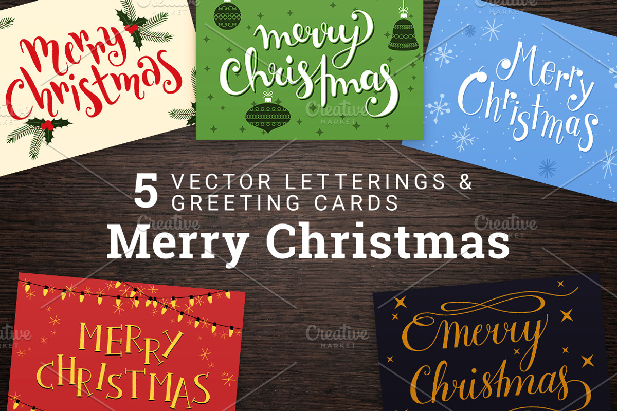 5 Merry Christmas Cards & Lettering, a Card Template by Anne Elster Design (Photo 1 of 3)