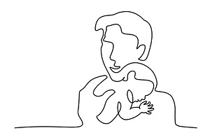 Fathers Day One Line Art Father Baby