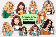 Girl Sipping CoffeeSticker Clipart, a Person Illustration by Stickera Hub (Thumbnail 1 of 8)