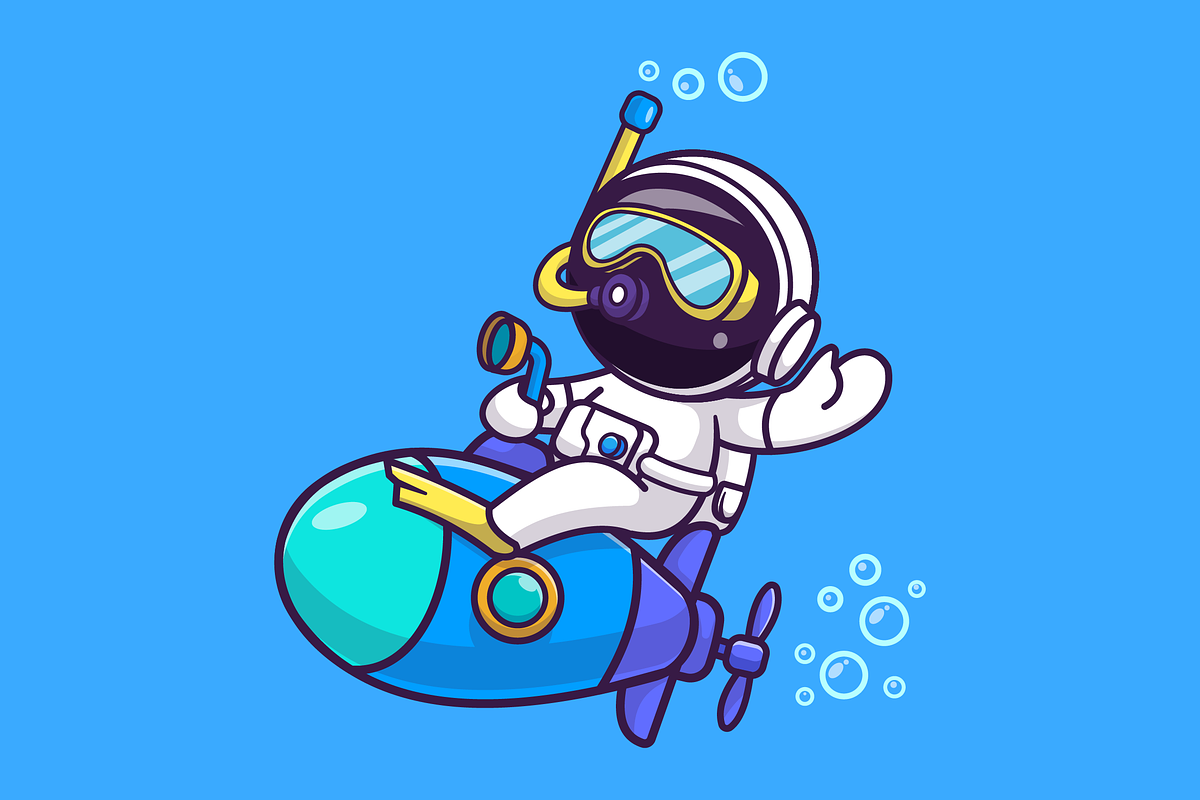 Cute Astronaut Riding Submarine, a Technology Illustration by Catalyst Labs (Photo 3 of 3)