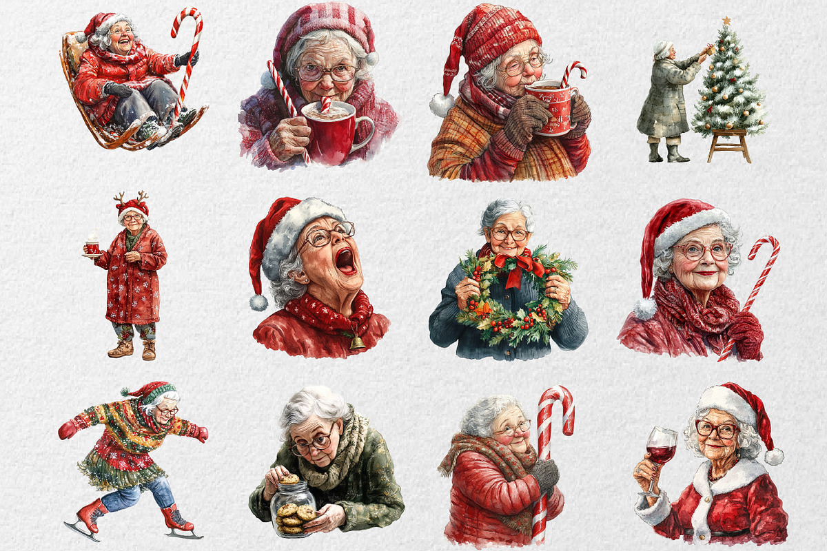 Funny Old Lady Christmas Sublimation, an Illustration by DreamCafeArt (Photo 3 of 5)