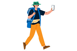Tourist walking and taking selfie, an Object Illustration by pikepicture