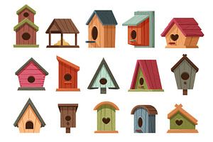 Cartoon wooden bird houses. Rustic, an Animal Illustration by winwin.art
