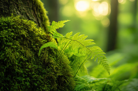 Moss and Ferns on Ancient Tree Trunk, a Nature Photo by Virgo Studio