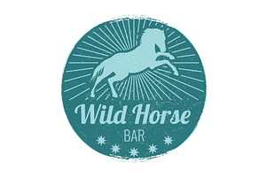 Wild Horse Bar Vintage Vector Emblem