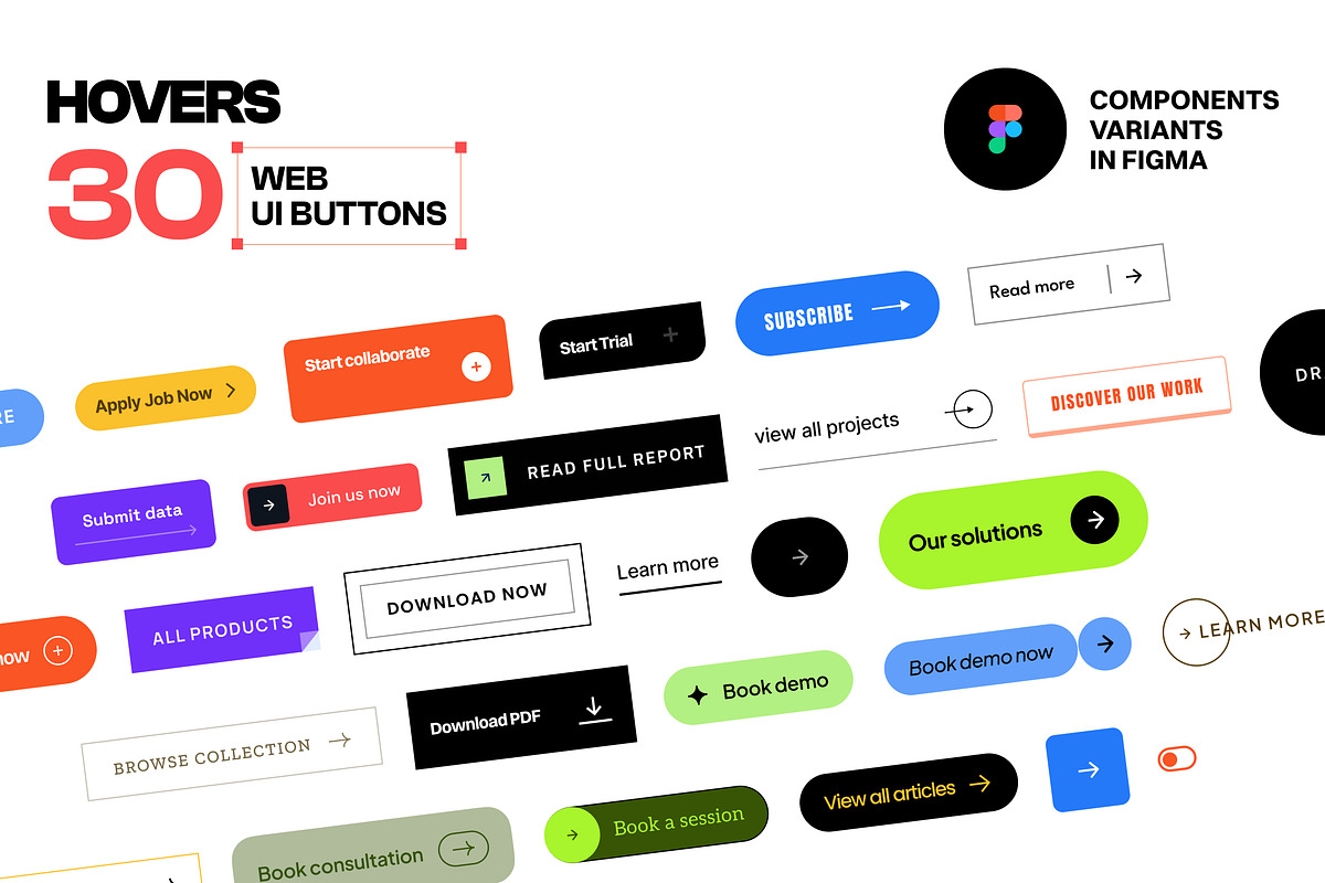 Hovers Figma Web UI Buttons Kit, an UI Kit Template by neuwebz (Photo 1 of 4)