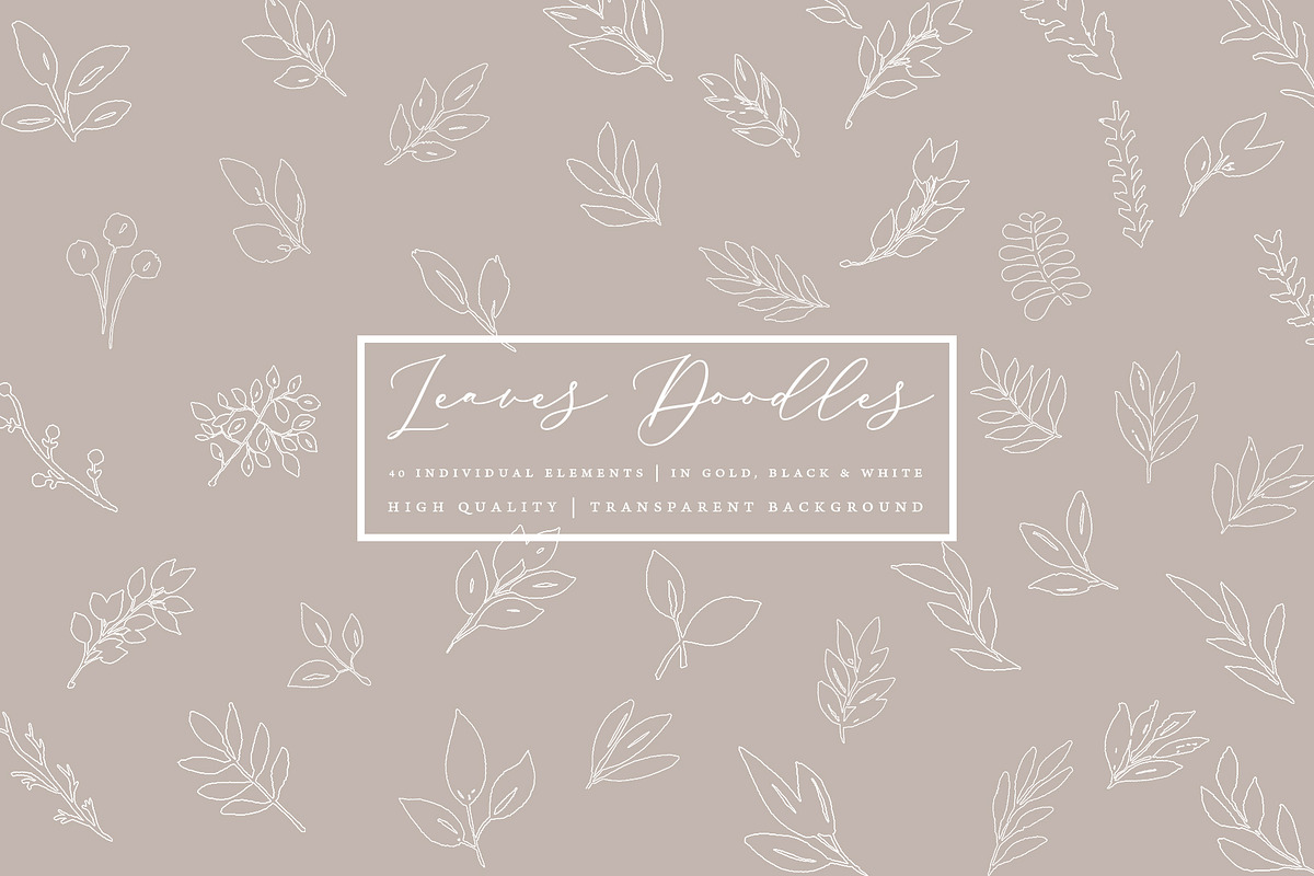 Foliage Doodles - Black, White, Gold, an Object Graphic by OM Creativ (Photo 2 of 8)