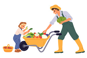Farmer and his young son harvest, a Person Illustration by Vectorbuum