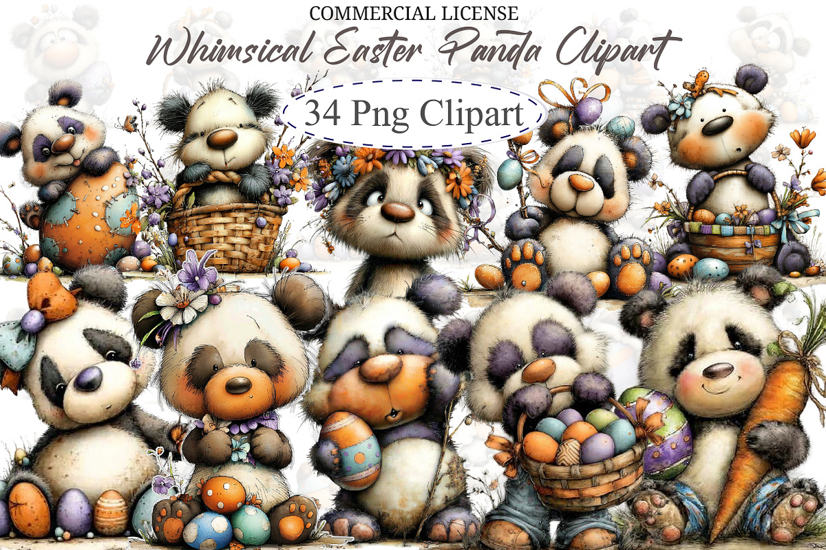 Whimsical Easter Panda Clipart, an Illustration by designcity5 (Photo 1 of 5)