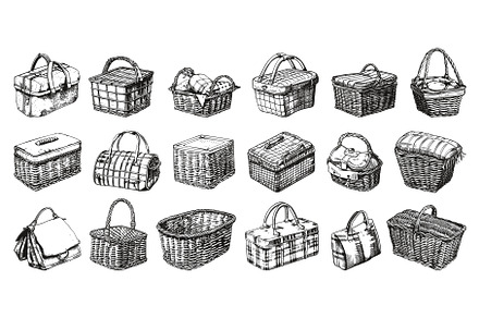 Engraving Style Various Baskets and, an Object Illustration by LadadikArt
