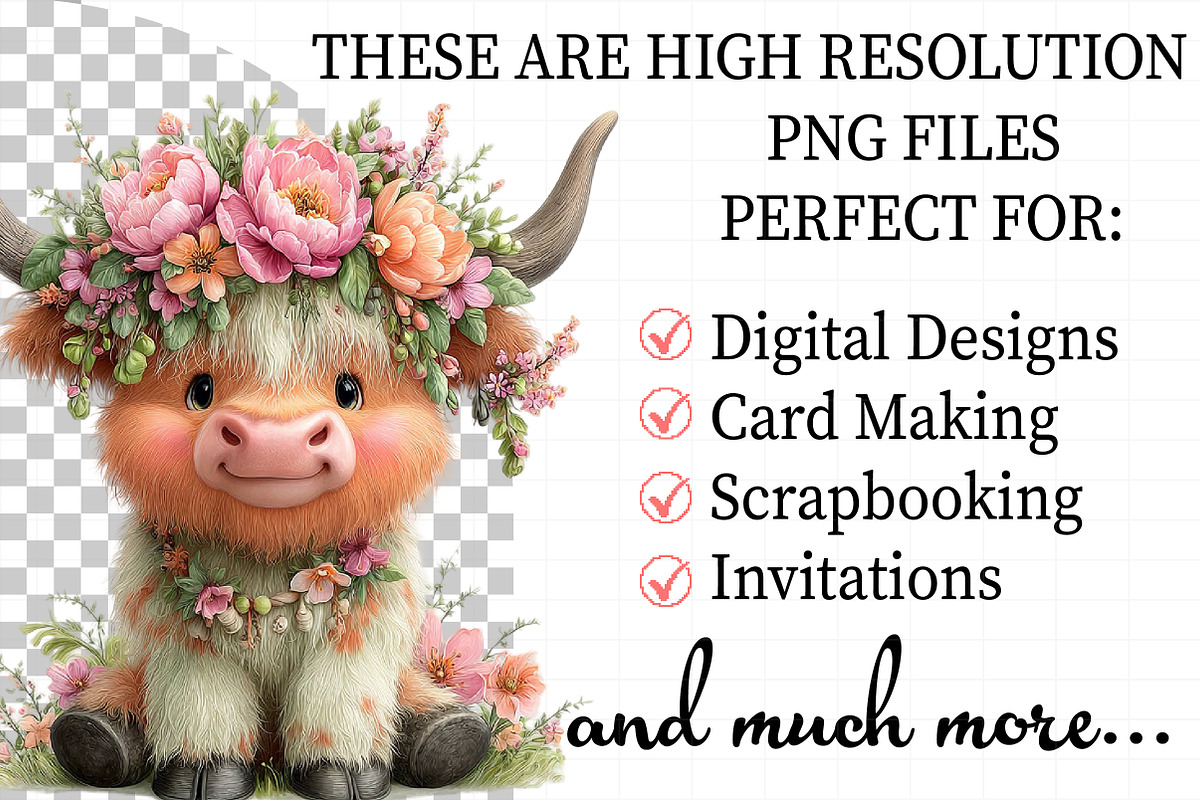 Watercolor Summer Highland Cow Clipa, an Illustration by Daily.Designs (Photo 2 of 8)