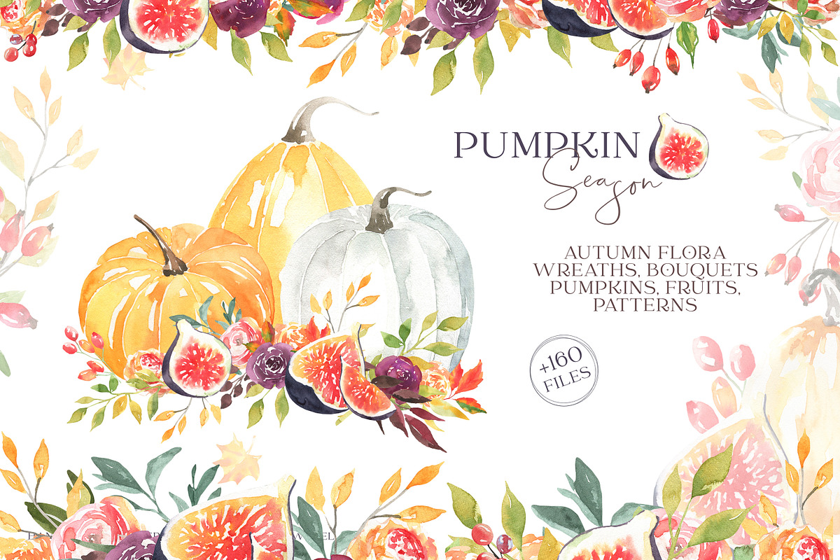 Watercolor Pumpkin Autumn Clipart, a Decorative Illustration by Catherine Wheel (Photo 1 of 12)