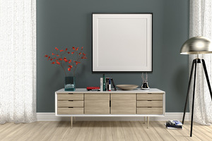 Sideboard set with picture frame featuring sideboard, set, and floorlamp