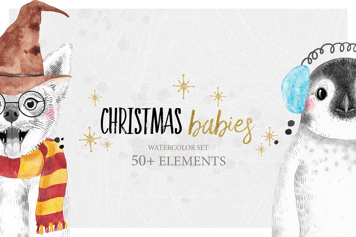 CHRISTMAS BABIES watercolor set, an Animal Illustration by Natali Smolova (Photo 1 of 8)