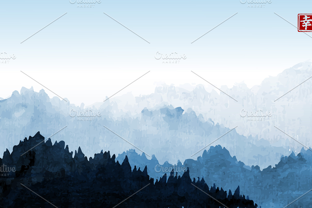 Sumi-e painting. Zen and mountains., an Illustration by Elina_Li (Photo 3 of 16)