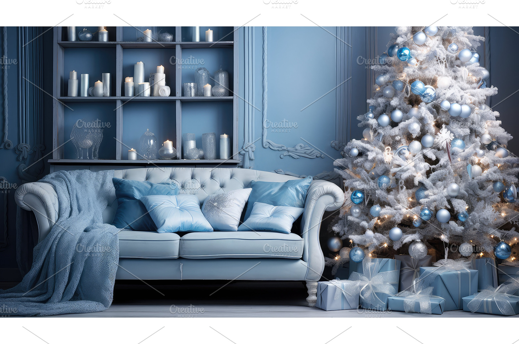 living christmas background blue ai, a Background Photo by pikepicture