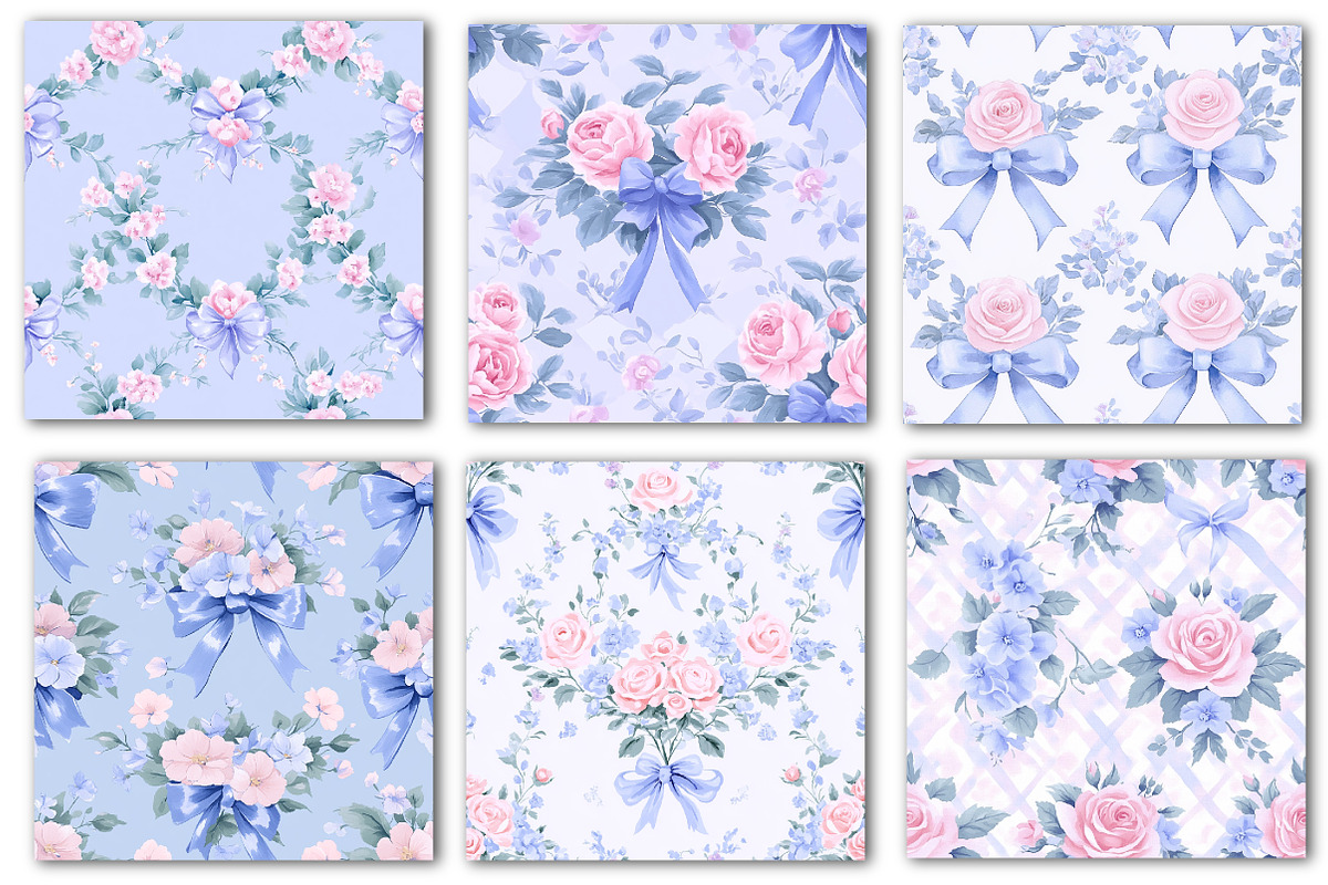 Floral Ribbonerie Seamless Patterns, a Texture Illustration by Dream Creation (Photo 3 of 6)