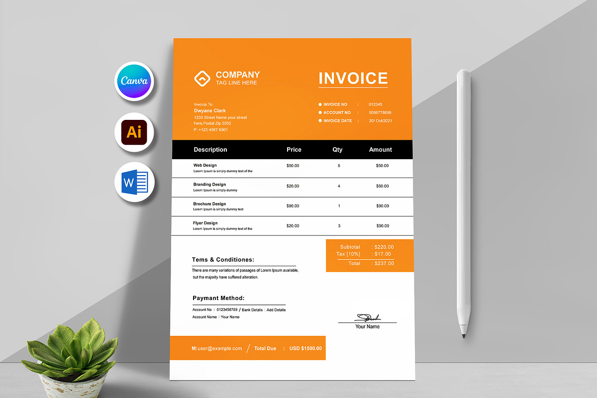 Invoice Template, a Stationery Template by MightyDesign (Photo 1 of 5)