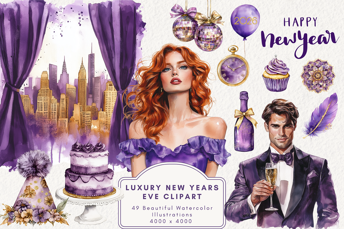 Luxury New Year's Eve Clipart, an Illustration by NadiaTheronArt (Photo 1 of 5)