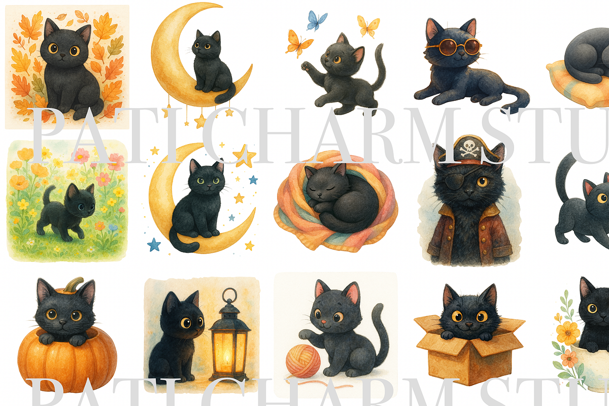 18 Black Cat Clipart, an Animal Illustration by Pati Charm Studio (Photo 2 of 8)