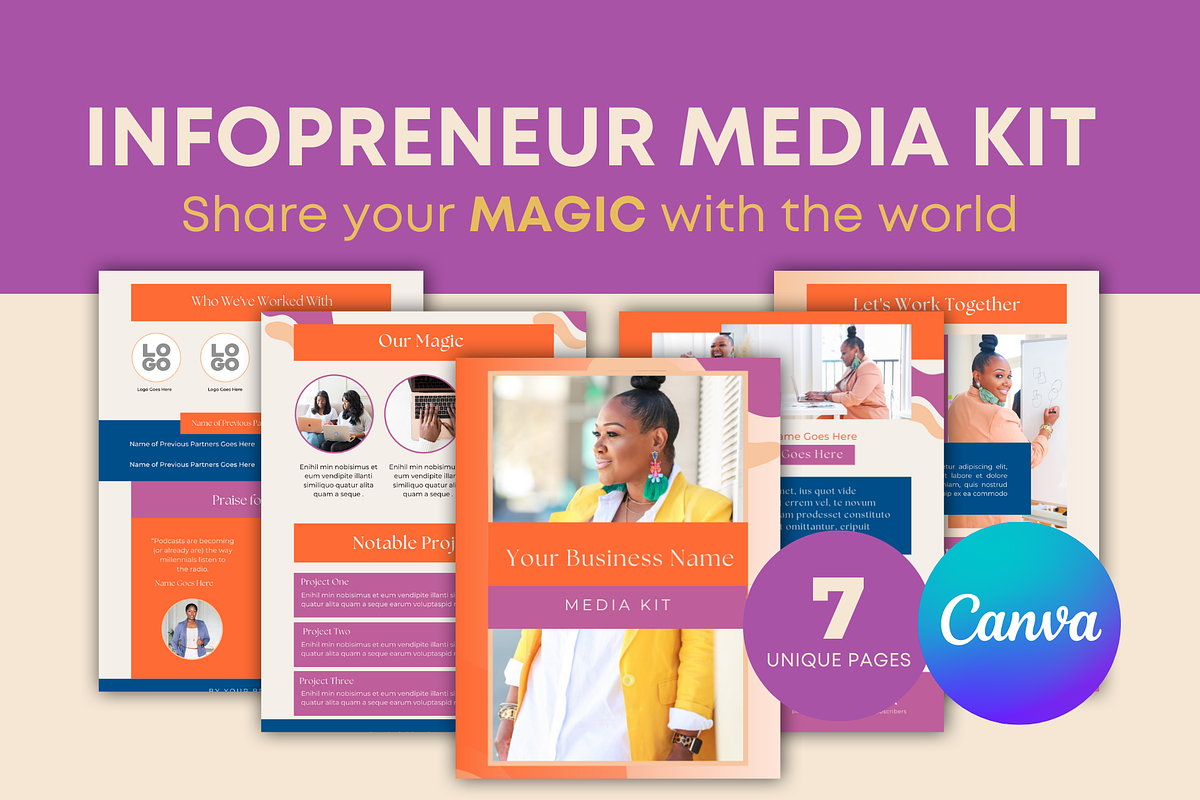 Infopreneur Media Kit Canva Template, a Marketing Template by Templates by Carey (Photo 1 of 6)