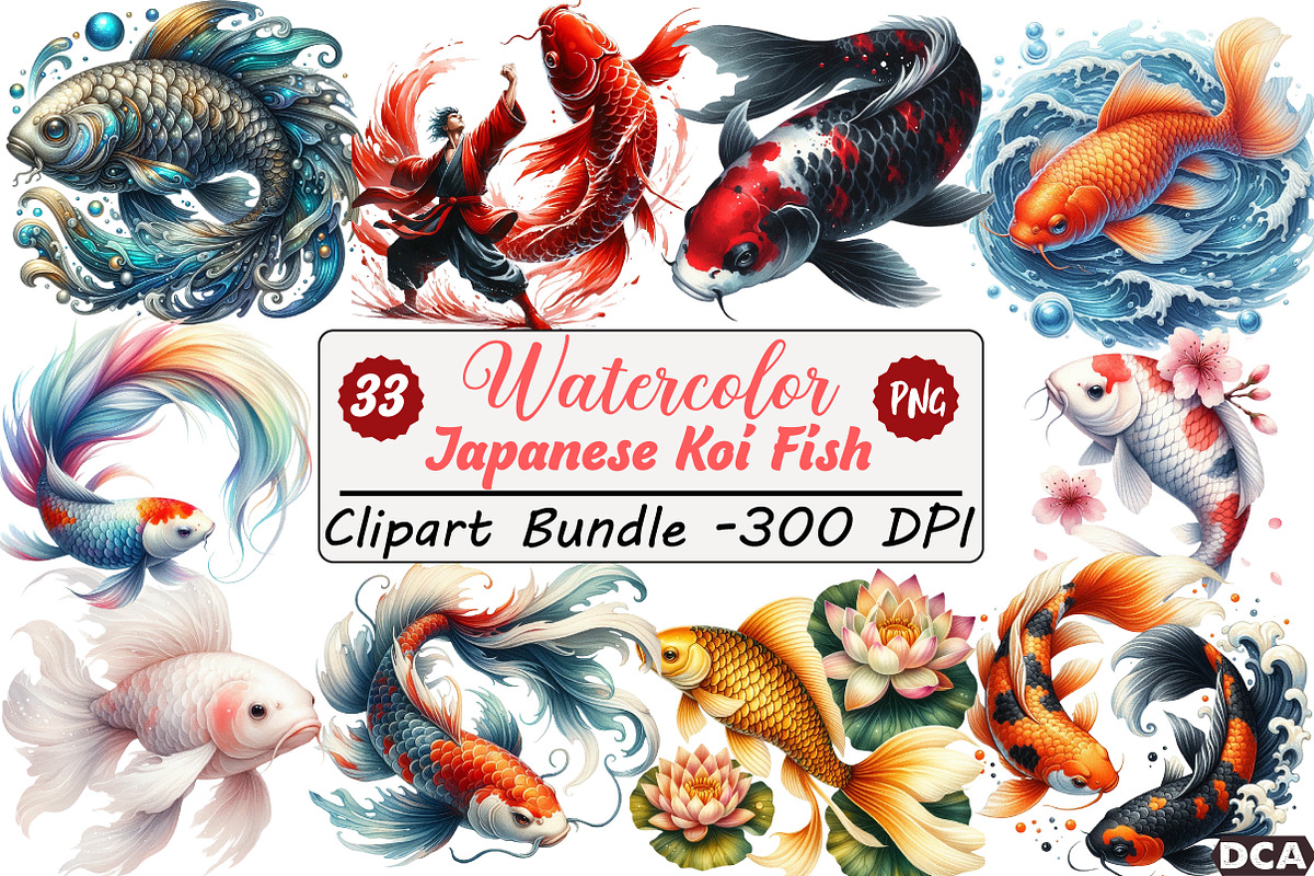 Japanese Koi Fish Sublimation Clipar, an Illustration by DreamCafeArt (Photo 1 of 9)