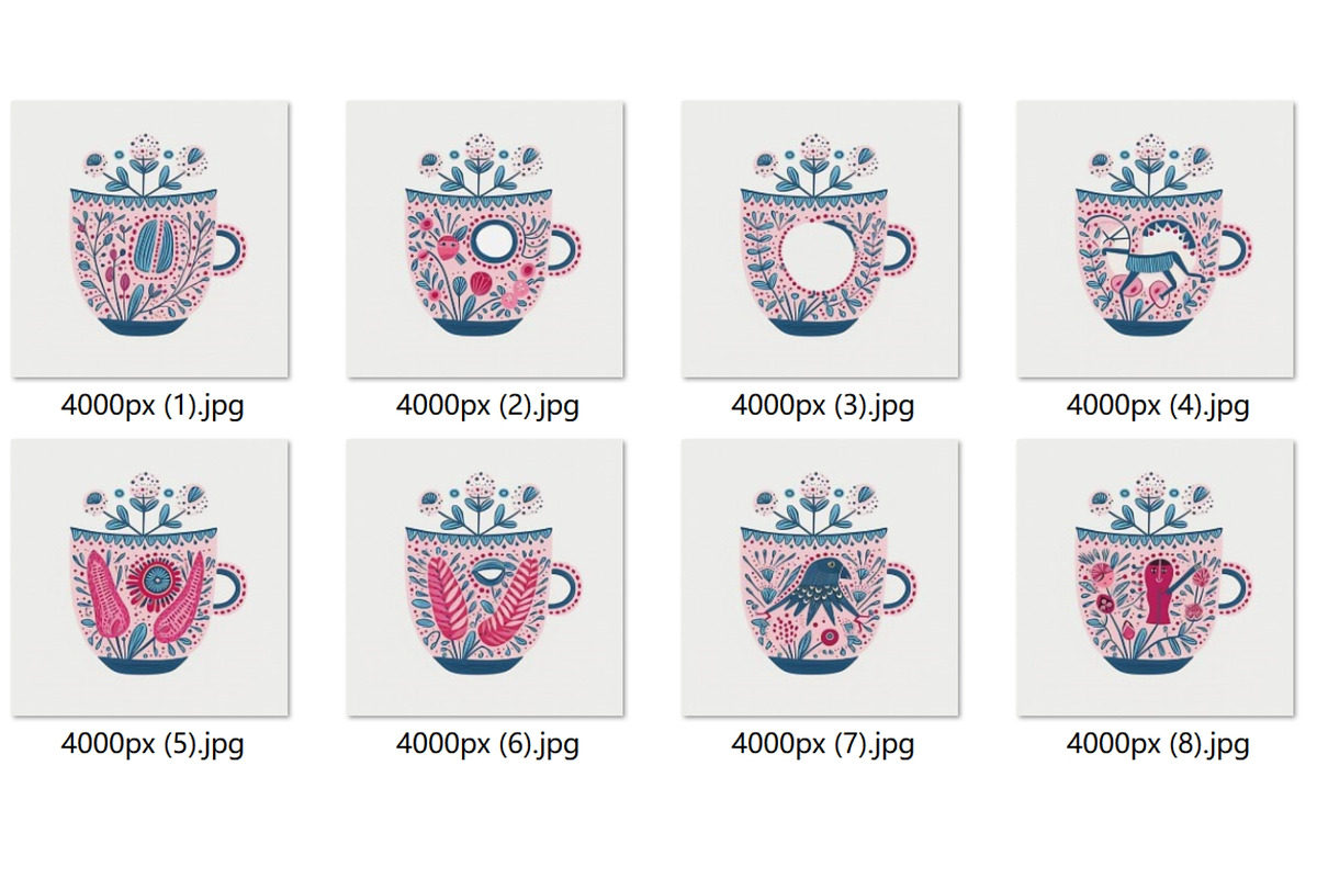 8 pink folk flower in cup print, a Decorative Illustration by ARTOZEN DIGITAL (Photo 10 of 10)