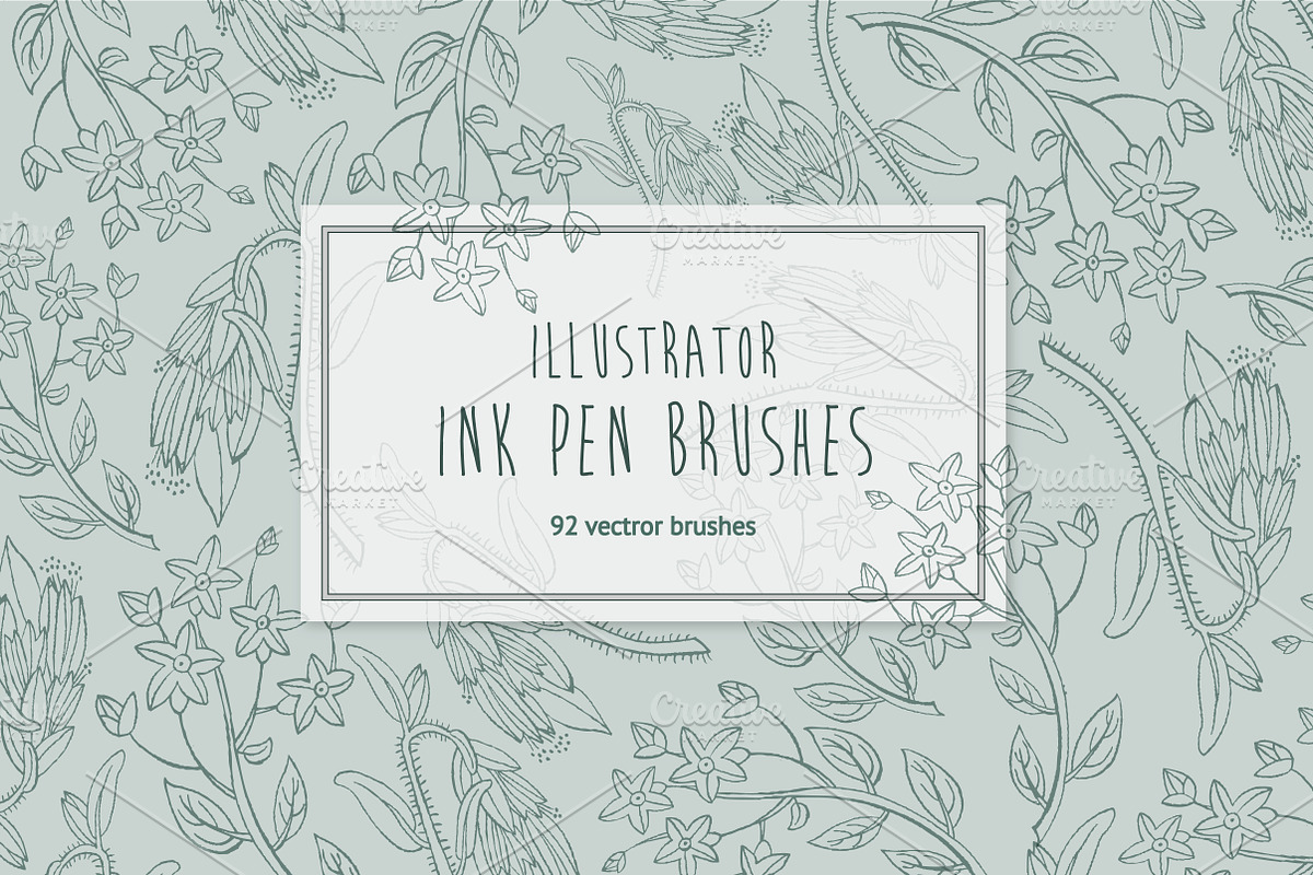 92 HandDrawn Ink Illustrator Brushes, a Brush Add-On by bum katrin (Photo 1 of 3)