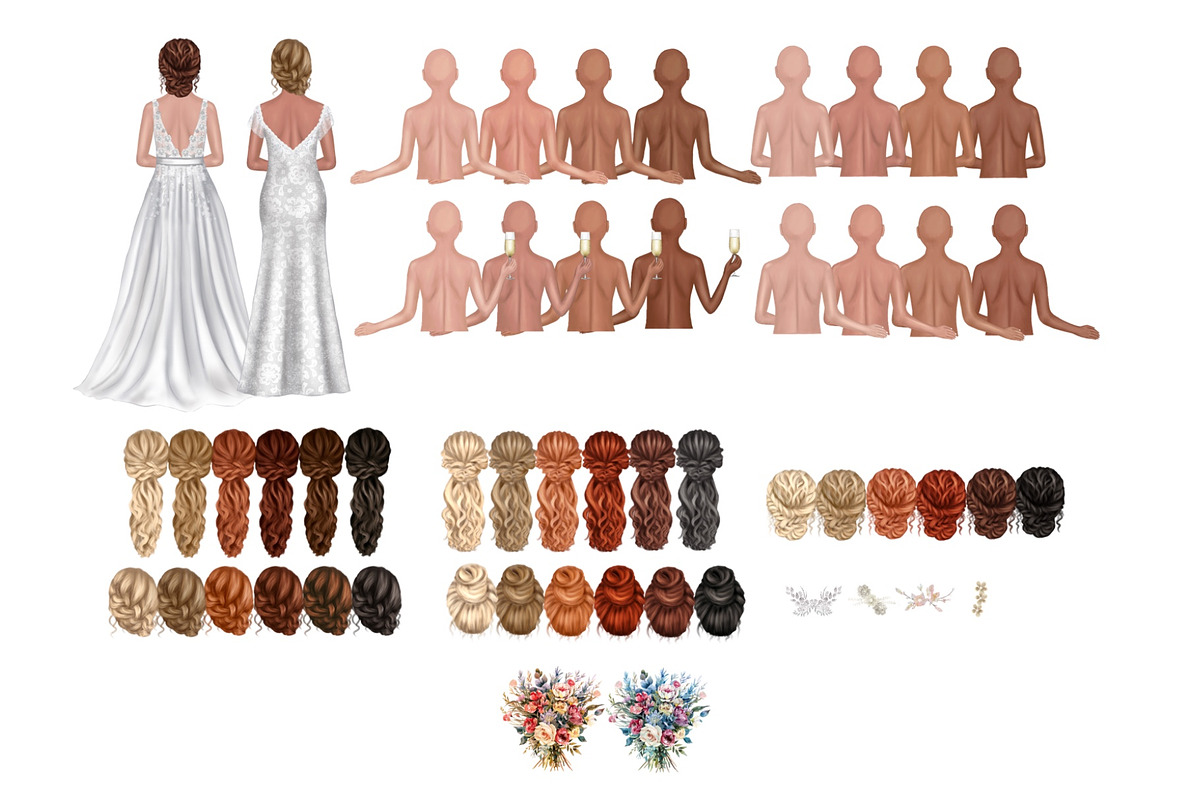 Bridesmaid Clipart Set., a Person Illustration by ColorfulPT (Photo 3 of 6)
