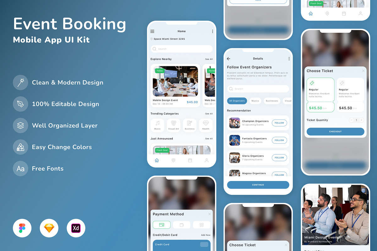 Event Booking Mobile App UI Kit, an UI Kit Template by Betush (Photo 2 of 3)