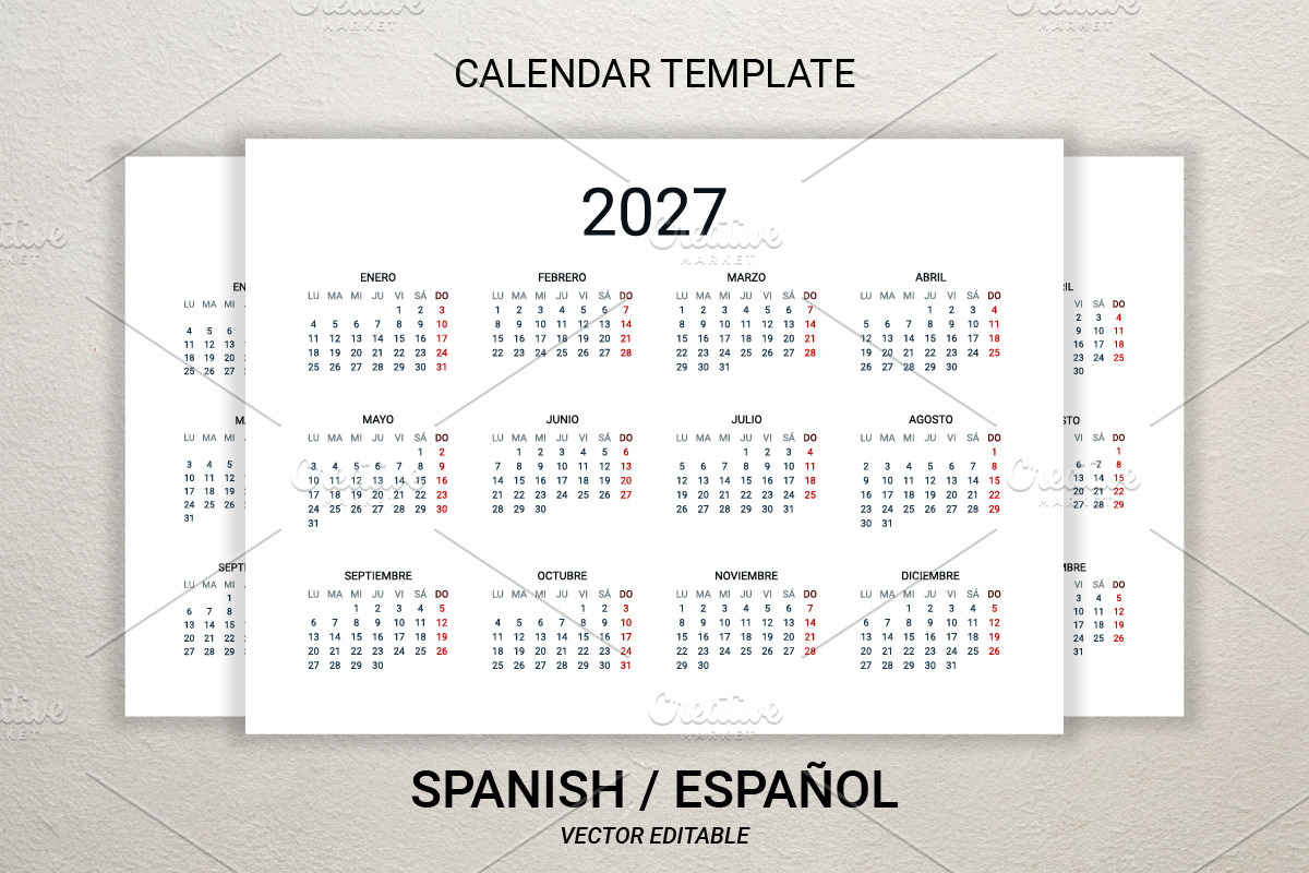 2027 calendar template in Spanish, a Stationery Template by Ederella (Photo 1 of 2)