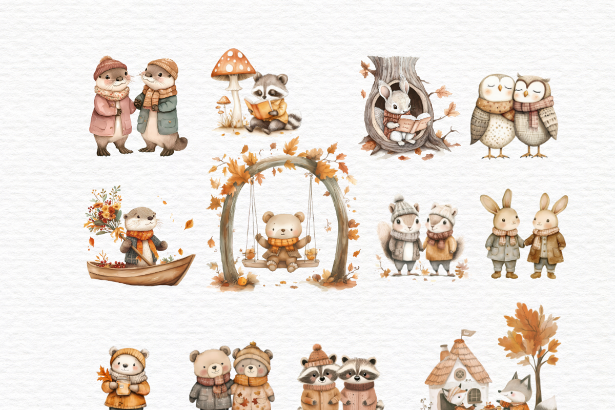 Watercolor clipart autumn friends, an Animal Illustration by Invite to Clipart (Photo 4 of 6)