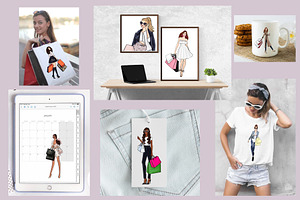 Shopping Girls 4 Fashion Clipart Set