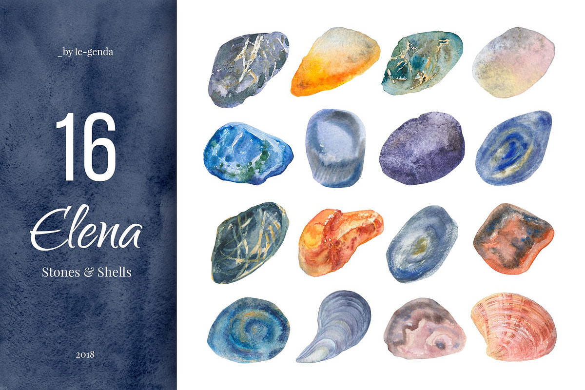 Elena. 26 Watercolor Elements Set, an Illustration by morskoe (Photo 1 of 3)