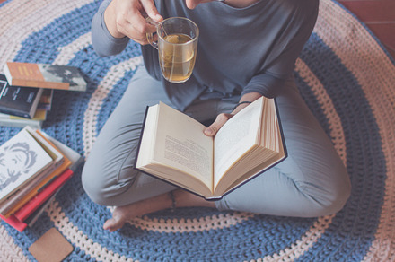 Reading and drinking tea