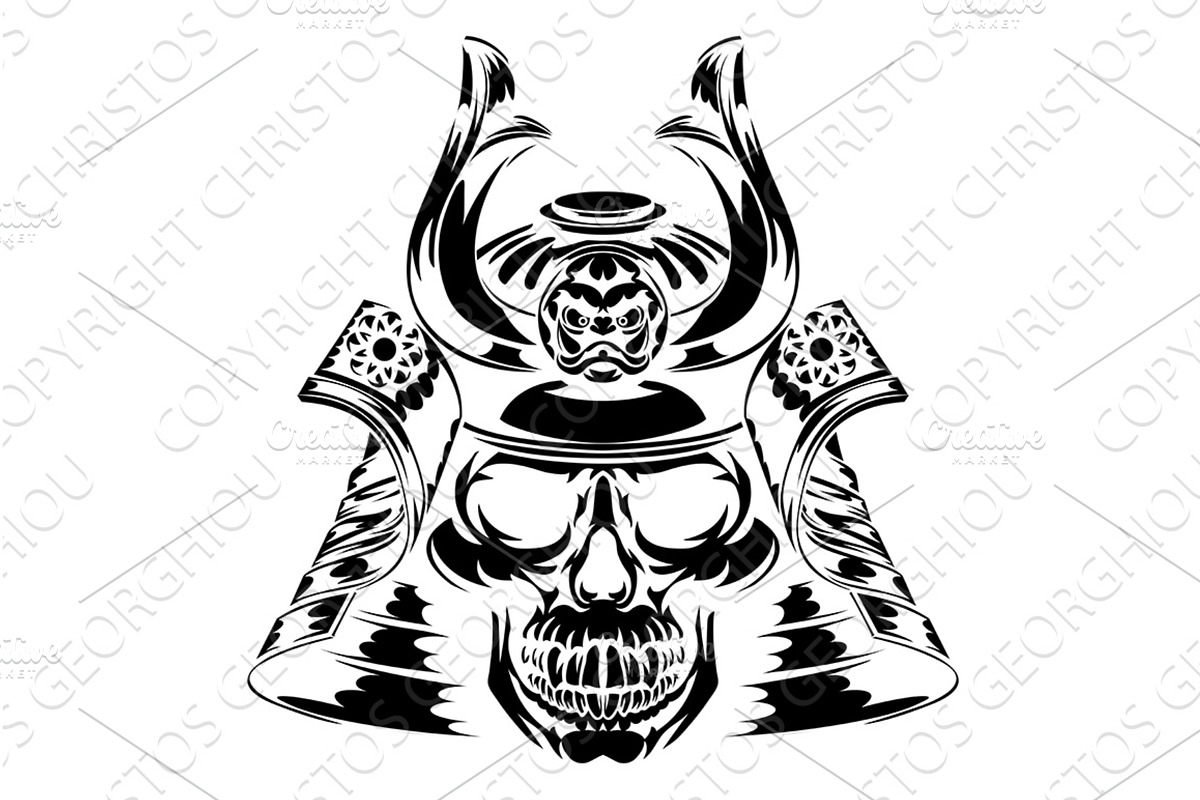 Samurai Skull Helmet Black, an Illustration by Christos Georghiou
