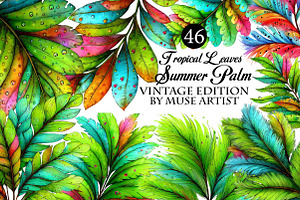 Watercolor Tropical Leaves, Summer, an Illustration by DreamArtGraphic