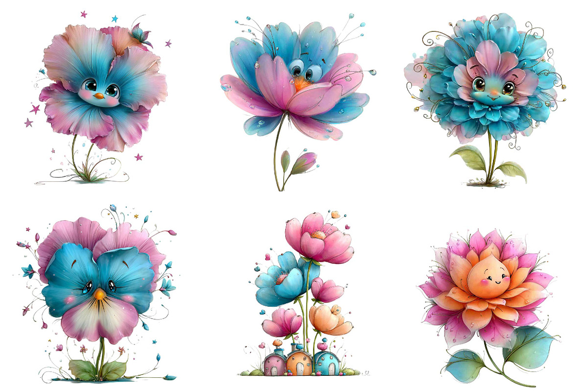 Quirky Flowers Clipart Whimsical, an Illustration by CreationArt (Photo 2 of 5)