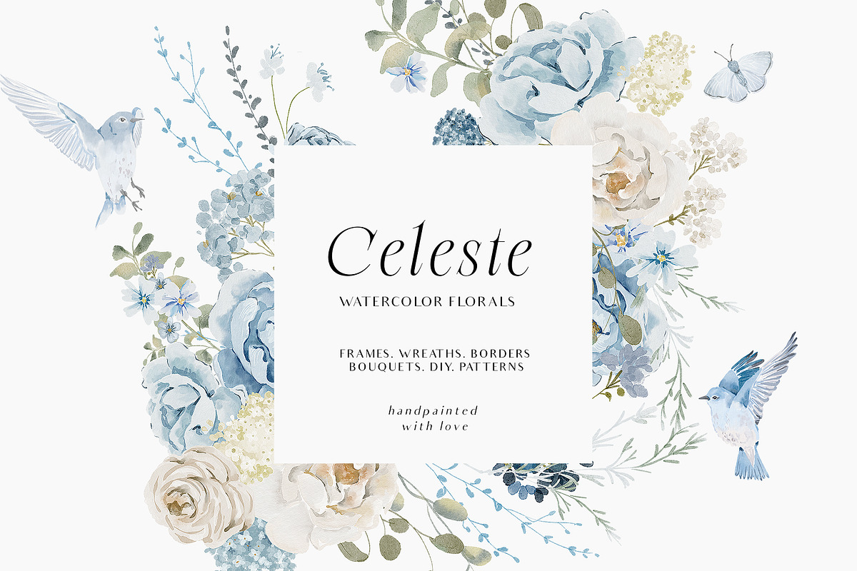 Watercolor Blue White flowers, a Decorative Illustration by Grace Noboa Illustrations (Photo 1 of 14)