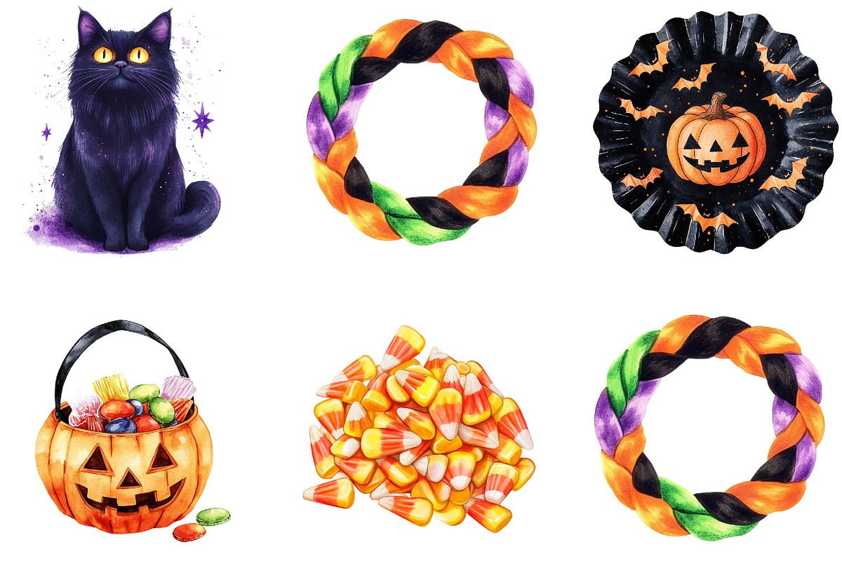 Watercolor Halloween Clipart, a Seasonal Illustration by Designking (Photo 4 of 5)