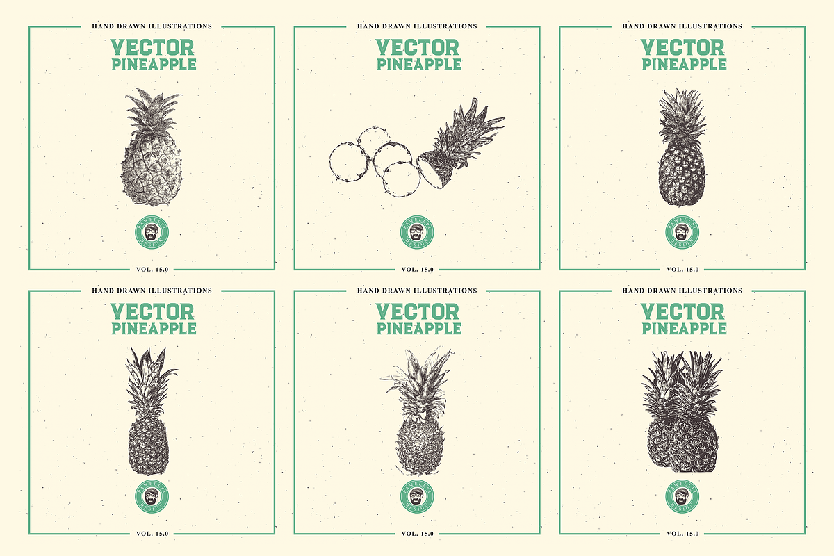 VECTOR PINEAPPLE HAND DRAWN BUNDLE, a Food Illustration by pawellpi (Photo 4 of 5)