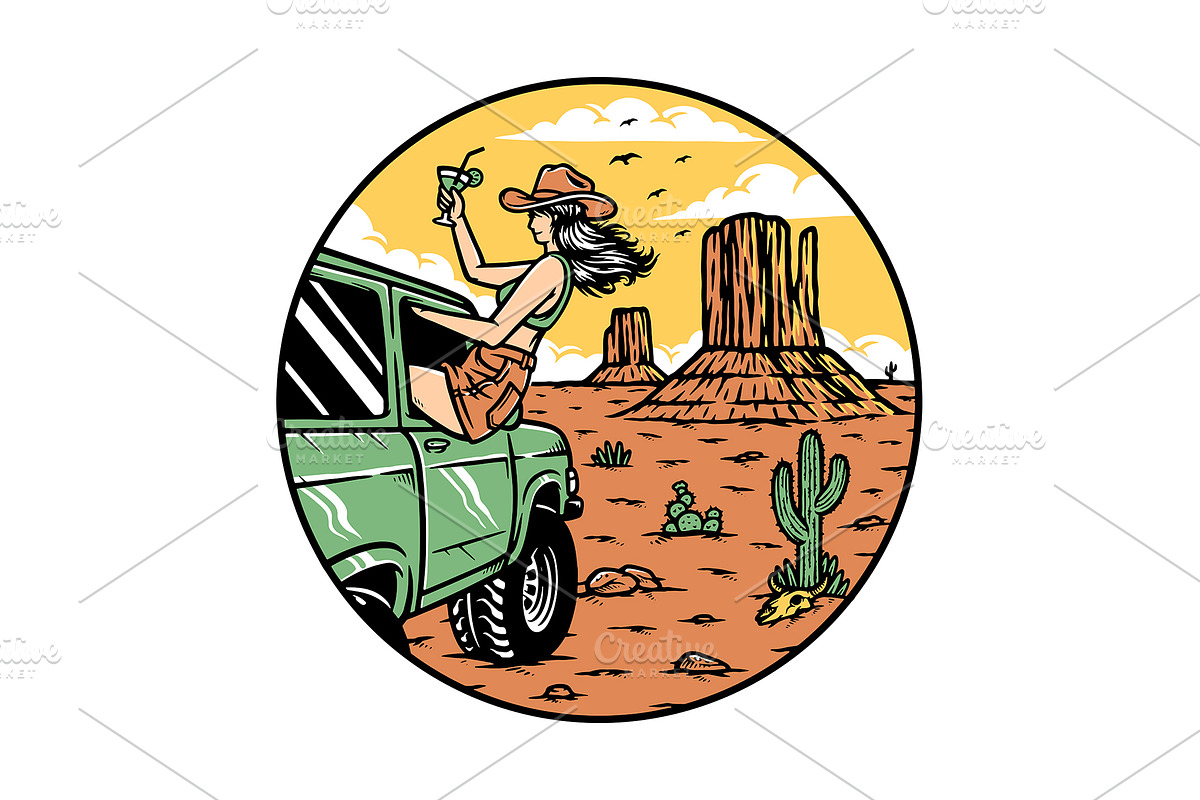 woman with her car in the desert, a Person Illustration by gunaonedesign (Photo 1 of 5)