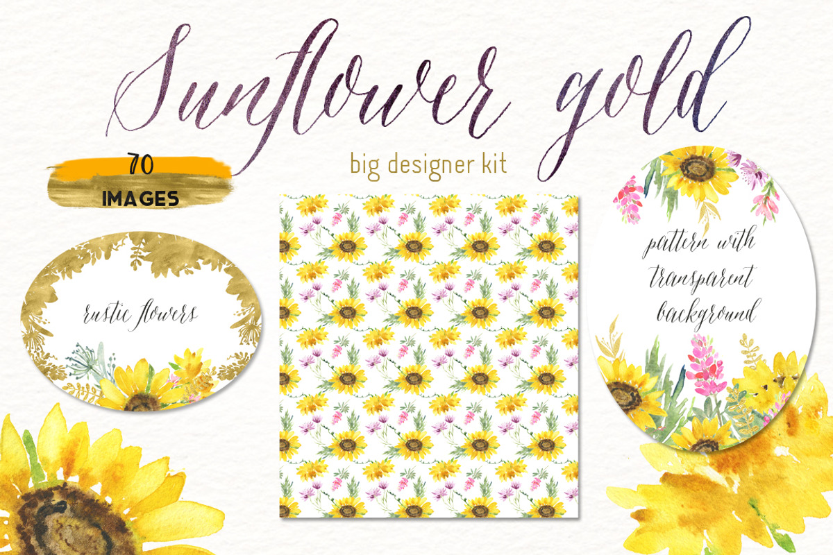 -50% Sunflowers watercolor flowers, a Texture Illustration by LABFcreations (Photo 9 of 11)