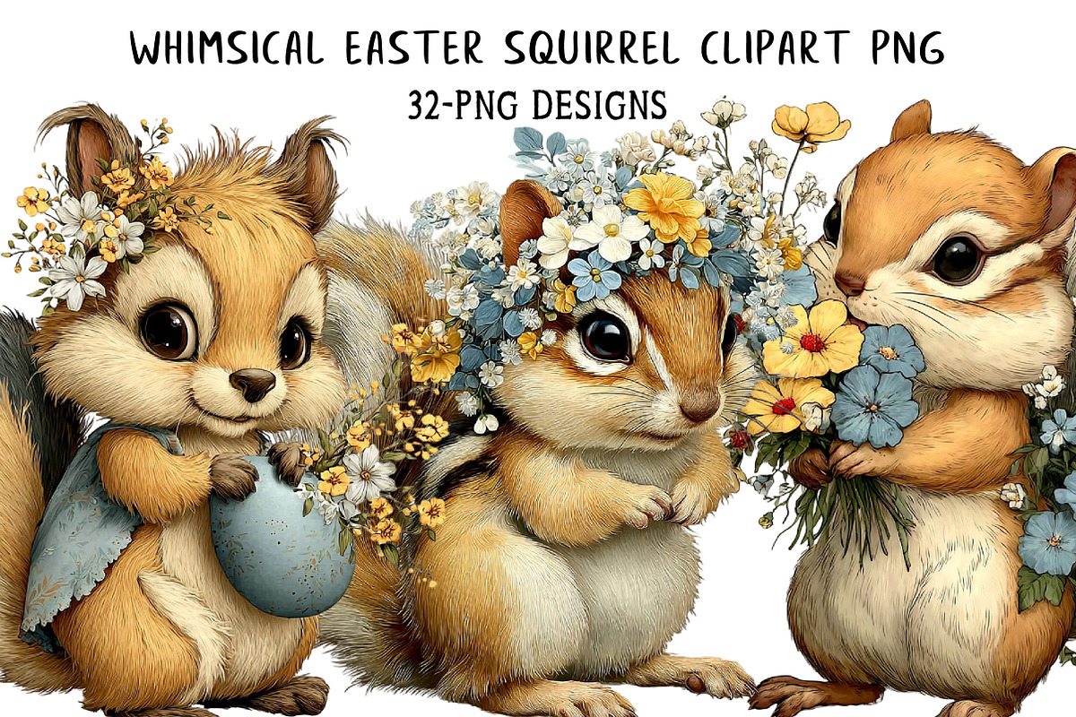 Whimsical Easter Squirrel Clipart PN, an Illustration by Daily.Designs (Photo 1 of 7)