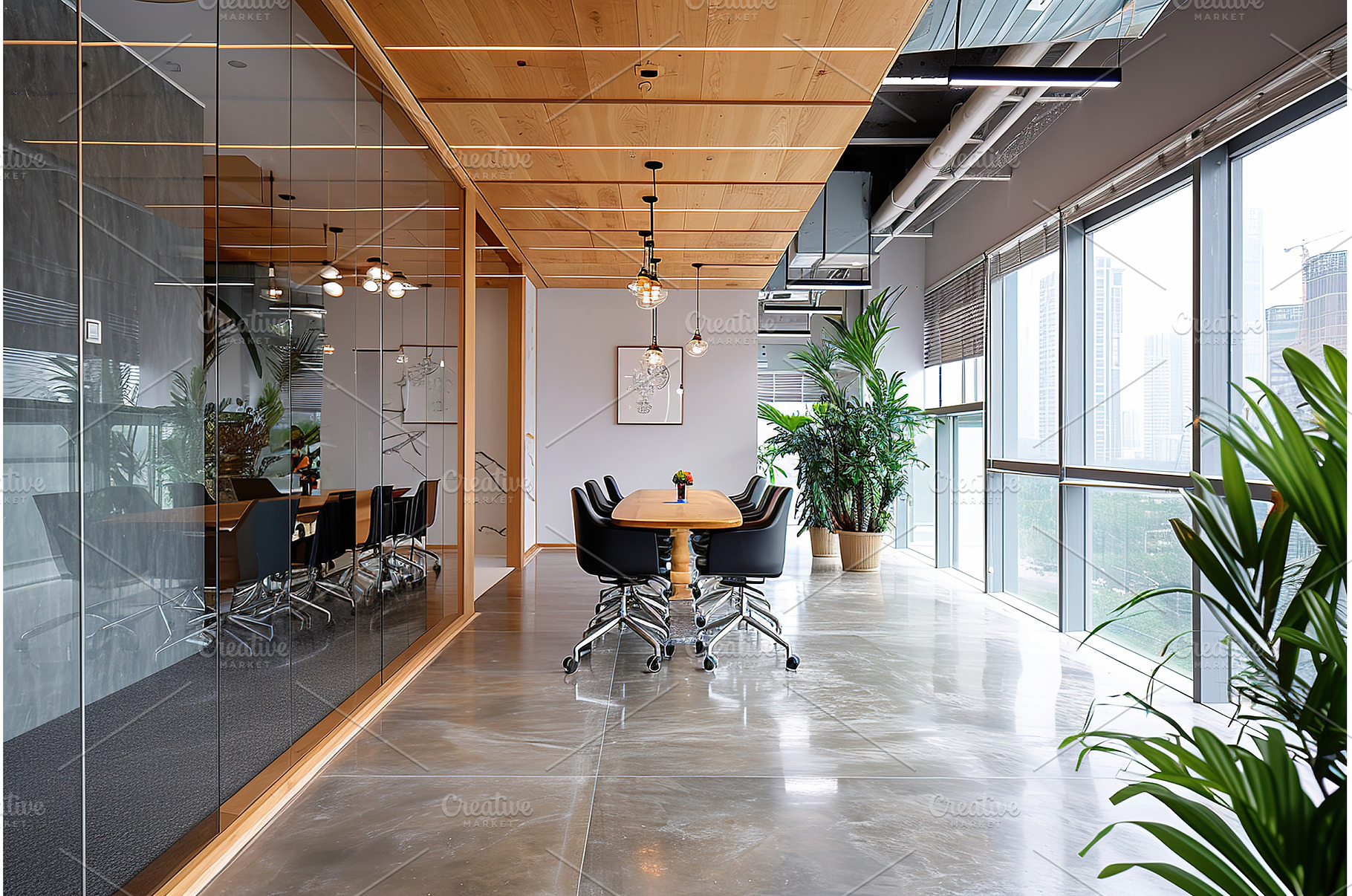 Spacious modern office with glass, an Architecture Photo by Lermont51