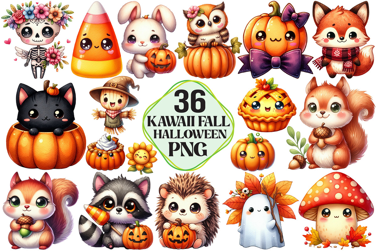 Kawaii Fall Halloween Clipart Bundle, an Illustration by Pixels.Craft (Photo 1 of 7)