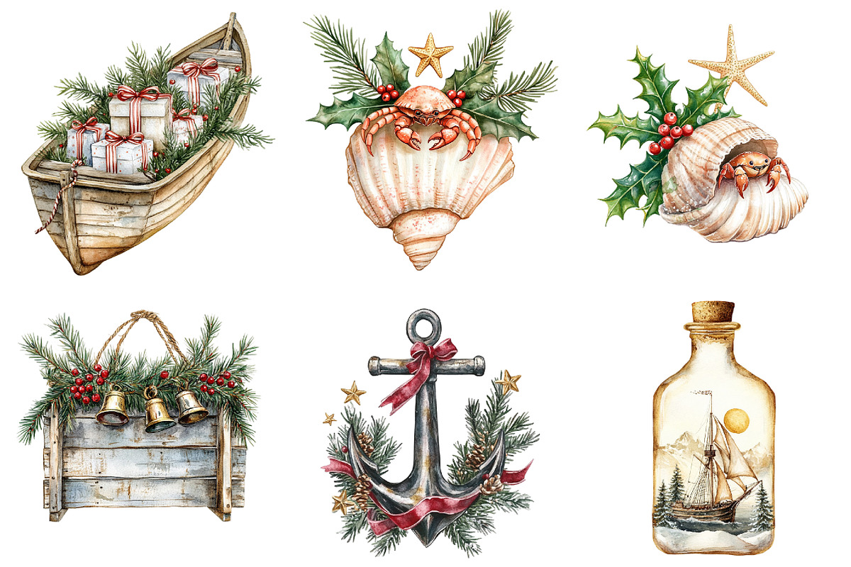 Merry Maritime Christmas Clipart, a Seasonal Illustration by CitraGraphics (Photo 5 of 9)