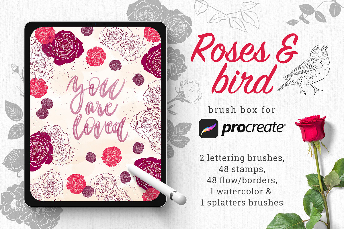 Rose brush box for Procreate, a Brush Add-On by Gray Cat Graphics (Photo 1 of 11)