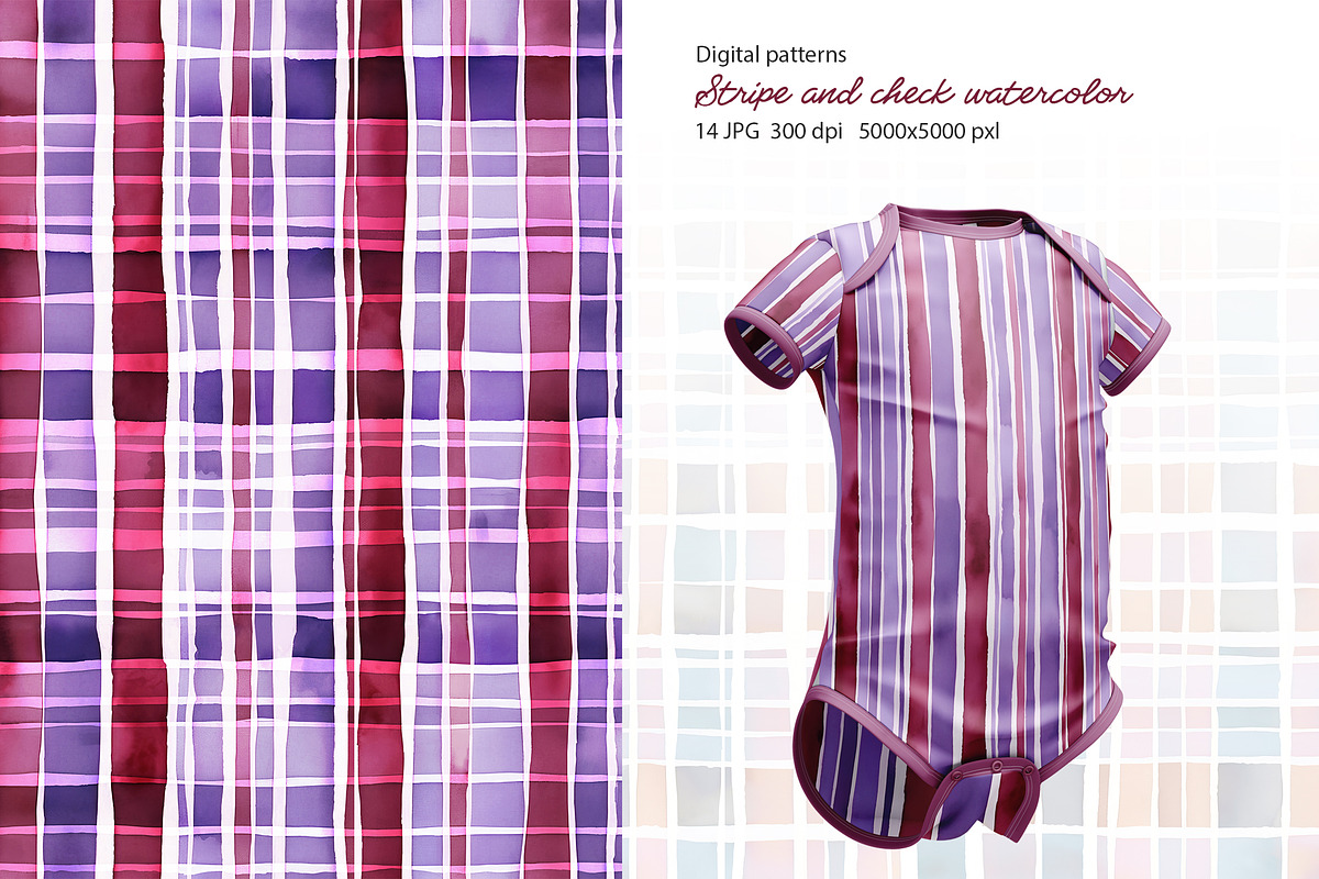 Patternsstripe and check watercolor, a Pattern Graphic by L- design studio (Photo 2 of 6)